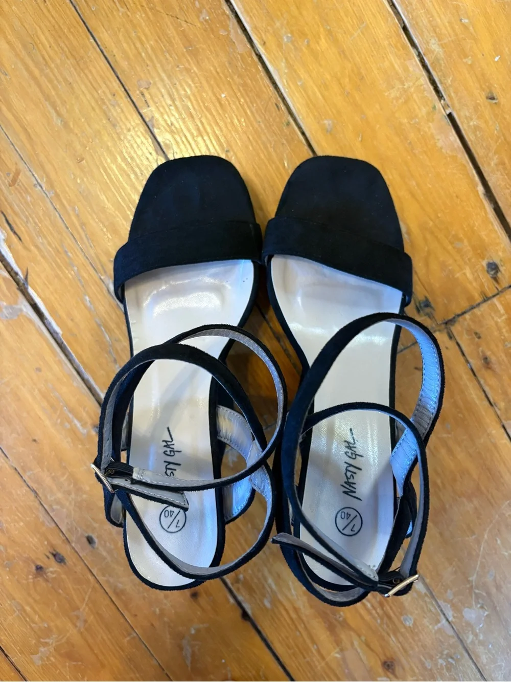 Nasty Gal Black Suede Platform Block Heels with Ankle Straps